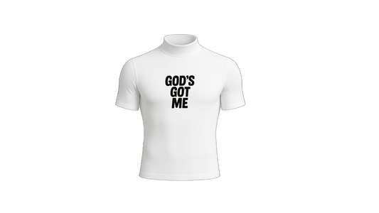 “GOD’S GOT ME” TURTLE NECK COMPRESSION SHIRT (WHITE)