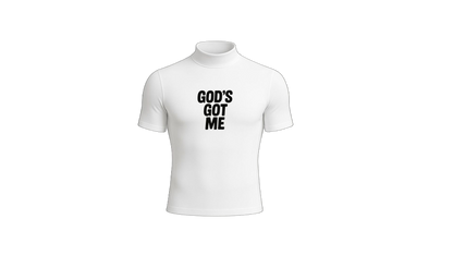 “GOD’S GOT ME” TURTLE NECK COMPRESSION SHIRT (WHITE)