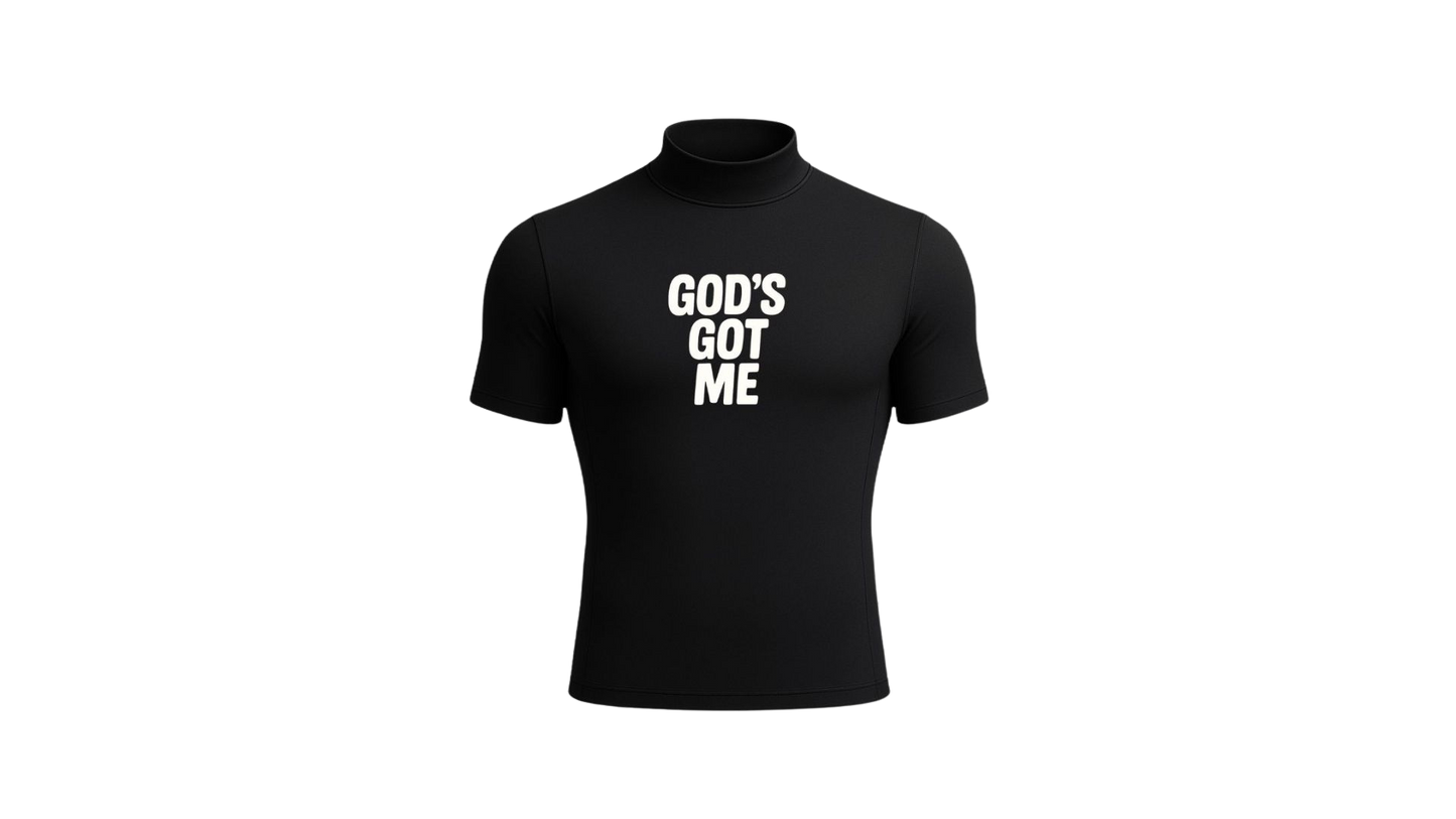 “GOD’S GOT ME” TURTLE NECK COMPRESSION SHIRT (BLACK)
