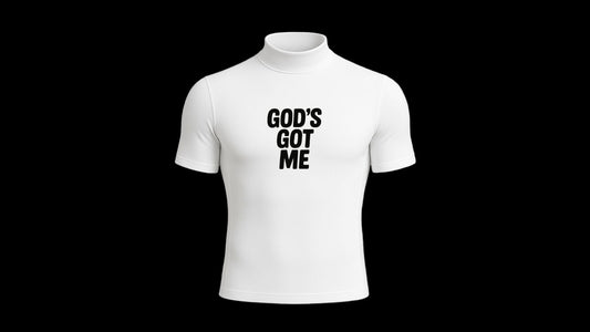 “GOD’S GOT ME” TURTLE NECK COMPRESSION SHIRT (WHITE)
